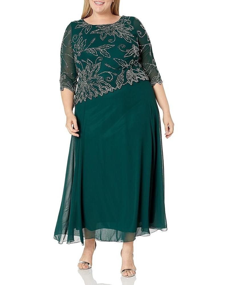 Plus Size Womens Sheer Sleeve Floral Beaded Long Dress Hunter/Mercury $65.28 Dresses