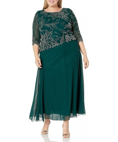 Plus Size Womens Sheer Sleeve Floral Beaded Long Dress Hunter/Mercury $65.28 Dresses