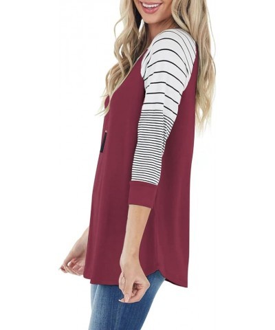 Womens Striped 3/4 Sleeve Tops Casual Raglan Sleeve Shirts Round Neck Long Sleeve T Shirts Tee 03 Berry $8.54 T-Shirts