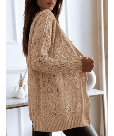 Women's Long Sleeve Crochet Cardigan Boho Knit Lightweight Open Casual Button Down Sweaters Outwear Khaki $10.19 Sweaters