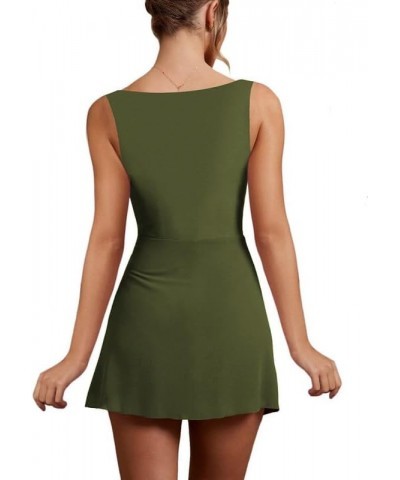 Women's Sleeveless Square Neck Dress Sexy Slit Hem Ruched Bodycon Mini Dresses A-army Green $20.13 Dresses