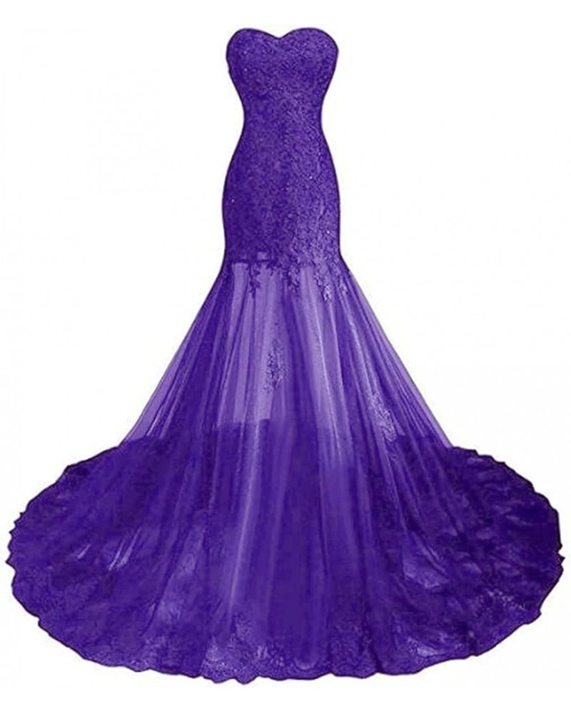 Gothic Vintage Mermaid Prom Dress Long Beaded Lace Black Wedding Dress for Women with Train Purple $40.94 Dresses