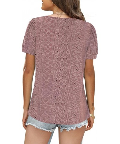 Womens Tops Casual Cute Tops Puff Sleeve Summer Tops 2024 Trendy Floral Print Lace V Neck Short Sleeve Shirts A Lace Pink $17...