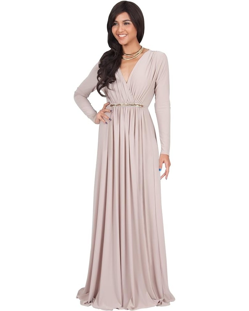 Sleeve Kaftan V-Neck Flowy Formal Winter Gowns Light Brown $22.53 Dresses