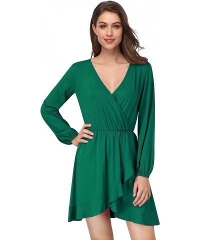 Women's V-Neck A-line Casual Party Mini Dress Ruffle Grass Green $16.99 Dresses