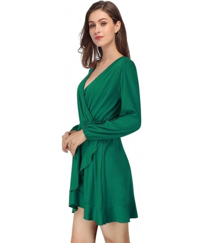 Women's V-Neck A-line Casual Party Mini Dress Ruffle Grass Green $16.99 Dresses