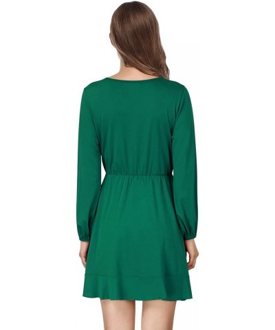 Women's V-Neck A-line Casual Party Mini Dress Ruffle Grass Green $16.99 Dresses