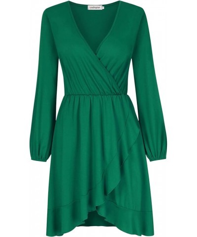 Women's V-Neck A-line Casual Party Mini Dress Ruffle Grass Green $16.99 Dresses