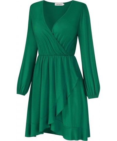 Women's V-Neck A-line Casual Party Mini Dress Ruffle Grass Green $16.99 Dresses