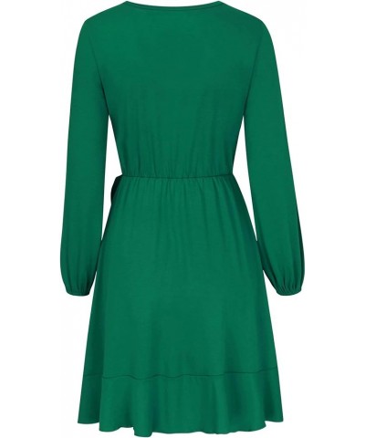 Women's V-Neck A-line Casual Party Mini Dress Ruffle Grass Green $16.99 Dresses