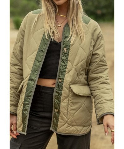 Women's Oversized Quilted Puffer Jacket Long Sleeve Button Down Lightweight Warm Jacket Tops Coat Green $16.71 Jackets