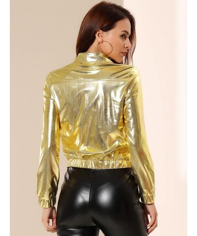 Women's Holographic Shiny Party Christmas Long Sleeve Lightweight Zipper Metallic Jacket Small Golden $21.12 Jackets