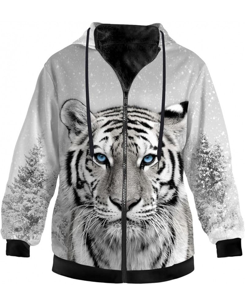 Mens Womens Tiger Hoodies Fleece Zip Hooded Animal Sweatshirt Winter Sherpa Lined Warm Jacket with Pockets 1488 Grey $32.15 J...