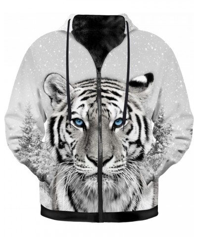 Mens Womens Tiger Hoodies Fleece Zip Hooded Animal Sweatshirt Winter Sherpa Lined Warm Jacket with Pockets 1488 Grey $32.15 J...