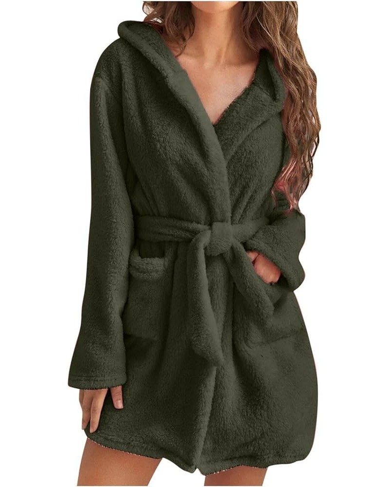 Fall/Winter Bathrobes for Women Fluffy Bath Robes Pajamas Womens Pjs Fleece Pajamas with Hood Loungewear Bathrobe 03 Army Gre...