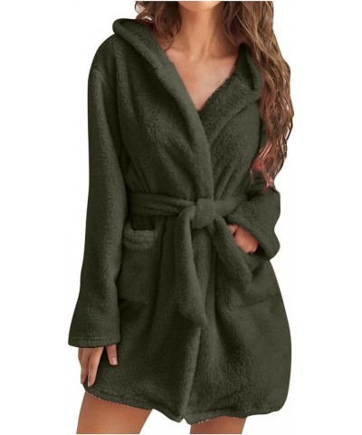 Fall/Winter Bathrobes for Women Fluffy Bath Robes Pajamas Womens Pjs Fleece Pajamas with Hood Loungewear Bathrobe 03 Army Gre...