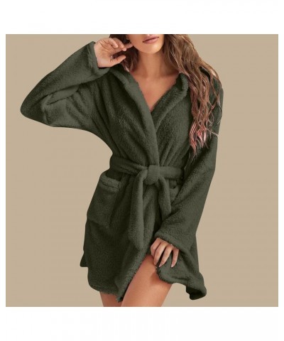 Fall/Winter Bathrobes for Women Fluffy Bath Robes Pajamas Womens Pjs Fleece Pajamas with Hood Loungewear Bathrobe 03 Army Gre...