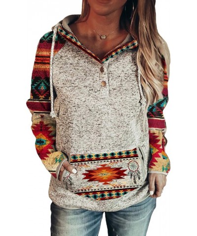 Women Western Aztec Print V Neck Sweatshirt Ethnic Aztec Print Loose Casual Hoodie for Women White $18.29 Hoodies & Sweatshirts