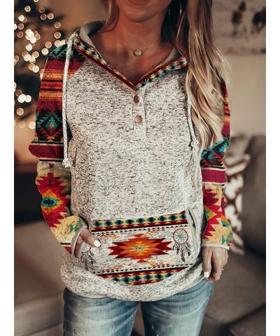 Women Western Aztec Print V Neck Sweatshirt Ethnic Aztec Print Loose Casual Hoodie for Women White $18.29 Hoodies & Sweatshirts