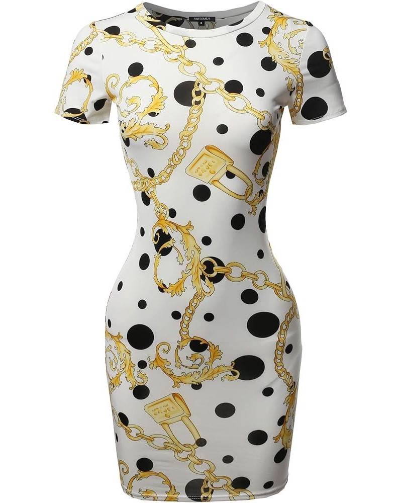 Women's Casucal Printed Sexy Body-con Mini Dress - Made in USA Aawdrs0016 Chain Ivory $8.98 Dresses