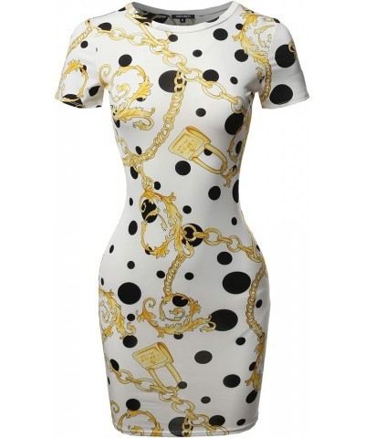 Women's Casucal Printed Sexy Body-con Mini Dress - Made in USA Aawdrs0016 Chain Ivory $8.98 Dresses