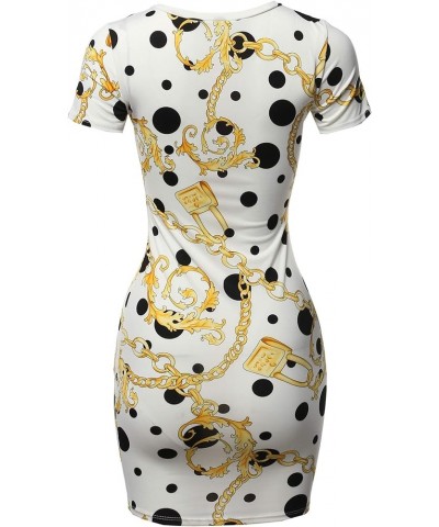 Women's Casucal Printed Sexy Body-con Mini Dress - Made in USA Aawdrs0016 Chain Ivory $8.98 Dresses