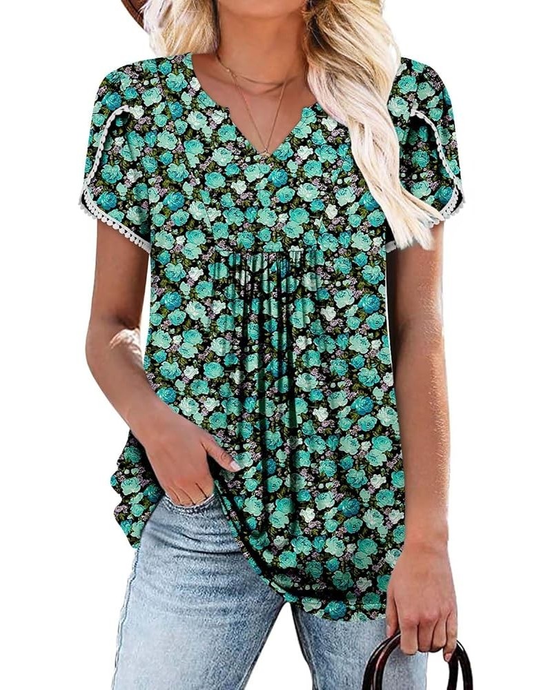 Womens Tunics Henley Shirt V-Neck Button Down Blouse Tops Casual Pleated Basic Pullover 1-tealrose $14.74 Tops