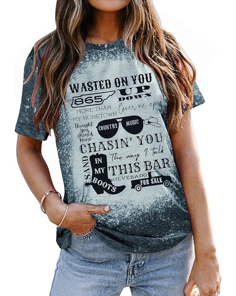 Country Music Shirt Women Country Concert Tshirt Music Lover Gift Shirts Vintage Letter Print Graphic Tee Tops Bleached $12.6...