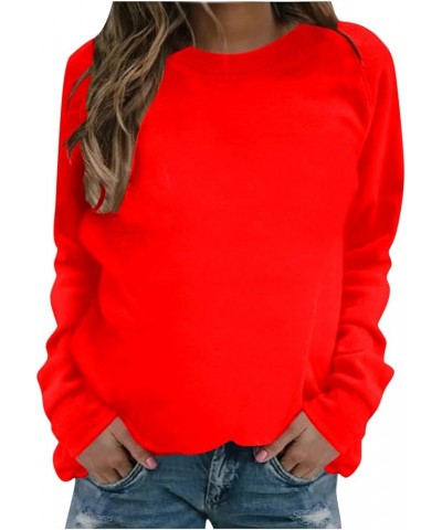 Women's Crewneck Casual Long Sleeve Hoodies 2023 Trendy Solid Color Pullover Loose Lightweight Sweatshirts 05-red $10.60 Hood...