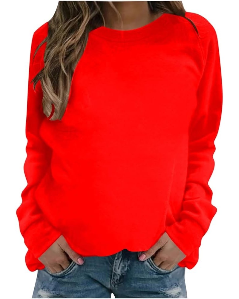 Women's Crewneck Casual Long Sleeve Hoodies 2023 Trendy Solid Color Pullover Loose Lightweight Sweatshirts 05-red $10.60 Hood...