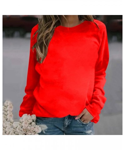 Women's Crewneck Casual Long Sleeve Hoodies 2023 Trendy Solid Color Pullover Loose Lightweight Sweatshirts 05-red $10.60 Hood...