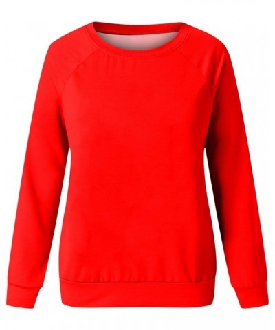 Women's Crewneck Casual Long Sleeve Hoodies 2023 Trendy Solid Color Pullover Loose Lightweight Sweatshirts 05-red $10.60 Hood...