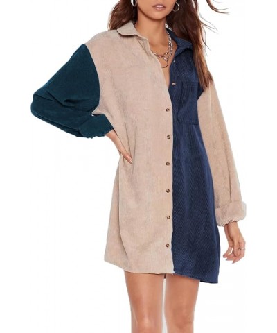 Womens Corduroy Colorblock Button Down Shirt Dress Casual Long Sleeve Oversized Tunic Blouses 1 Colorblock $25.29 Tops