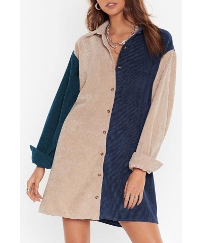 Womens Corduroy Colorblock Button Down Shirt Dress Casual Long Sleeve Oversized Tunic Blouses 1 Colorblock $25.29 Tops