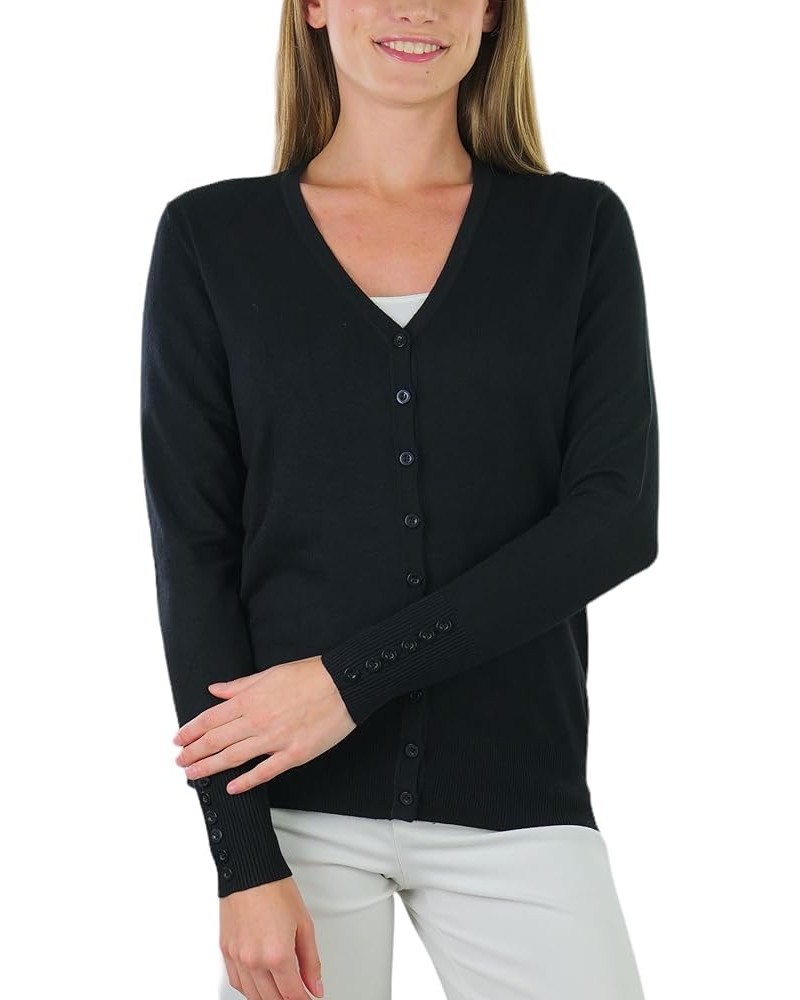 Women's Long Sleeve Button Down V-Neck Cardigan Classic Style - Black $14.22 Sweaters