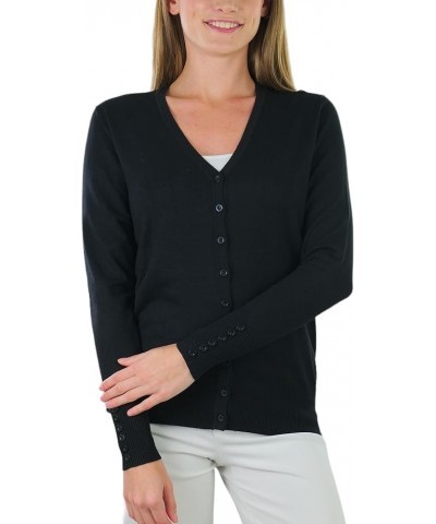 Women's Long Sleeve Button Down V-Neck Cardigan Classic Style - Black $14.22 Sweaters