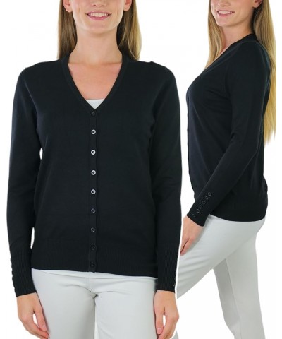 Women's Long Sleeve Button Down V-Neck Cardigan Classic Style - Black $14.22 Sweaters