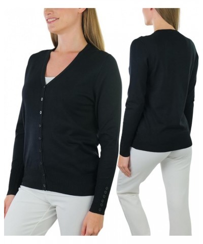 Women's Long Sleeve Button Down V-Neck Cardigan Classic Style - Black $14.22 Sweaters