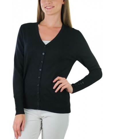 Women's Long Sleeve Button Down V-Neck Cardigan Classic Style - Black $14.22 Sweaters