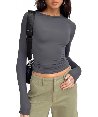 Womens Long Sleeve Tee Shirt Slim Fit Basic Sexy Casual Y2K Blouse Streewear Clothing Tshirts Tops Gray $8.84 T-Shirts