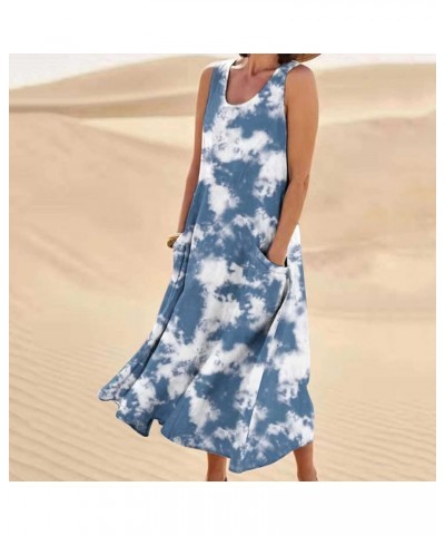 Summer Dresses for Women 2024 Casual Boho Sundress Crew Neck Sleeveless Beach Maxi Dresses with Pockets 5-blue Dress $8.41 Ac...