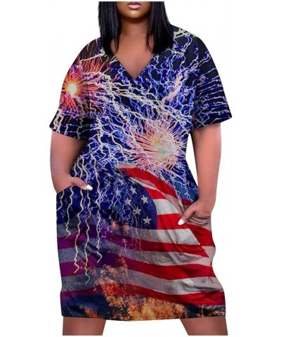 4Th of July Dress Women 2023 Plus Size American Flag Printed V-Neck Short Sleeve T Shirt Dress with Pockets Patriotic Outfits...