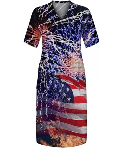 4Th of July Dress Women 2023 Plus Size American Flag Printed V-Neck Short Sleeve T Shirt Dress with Pockets Patriotic Outfits...