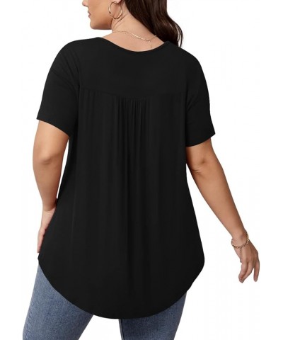 Women's Plus Size Tunic Tops Button Henley Casual T Shirts V Neck Short Sleeve Pleated Blouses Short Sleeve Black $14.15 Tops