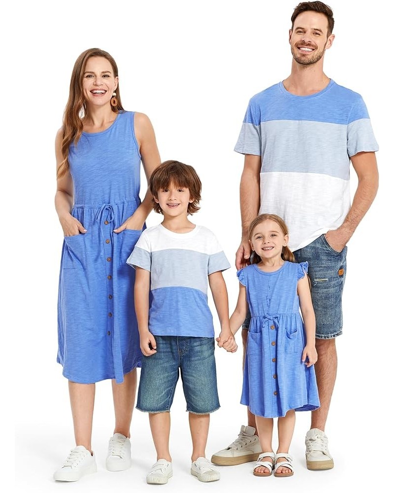 Family Matching Outfits Mother Daughter Floral Print Sleeveless Tank Maxi Dresses and Short-Sleeve T-Shirts Set Boy Dusty Blu...