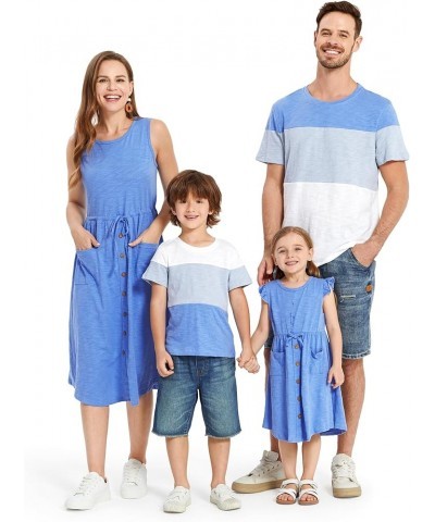 Family Matching Outfits Mother Daughter Floral Print Sleeveless Tank Maxi Dresses and Short-Sleeve T-Shirts Set Boy Dusty Blu...