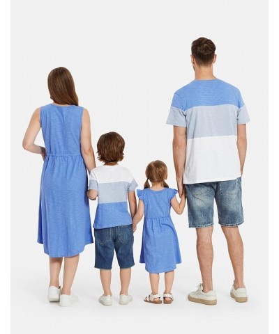 Family Matching Outfits Mother Daughter Floral Print Sleeveless Tank Maxi Dresses and Short-Sleeve T-Shirts Set Boy Dusty Blu...