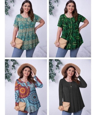 Women's Plus Size Tunic Tops Button Henley Casual T Shirts V Neck Short Sleeve Pleated Blouses Short Sleeve Black $14.15 Tops