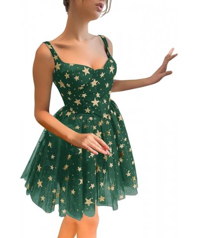 Sparkly Starry Tulle Homecoming Dresses for Teens Short Sleeveless Formal Prom Party Gowns 01-emerald Green $24.20 Dresses