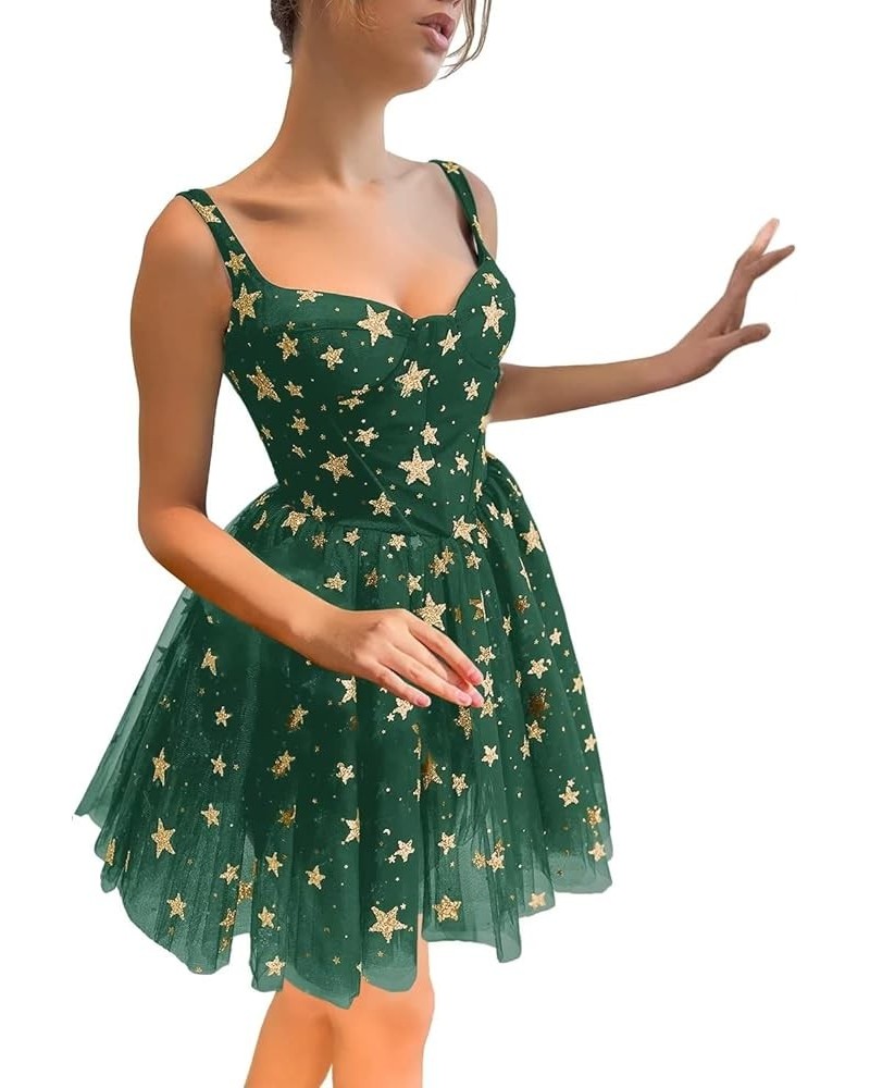 Sparkly Starry Tulle Homecoming Dresses for Teens Short Sleeveless Formal Prom Party Gowns 01-emerald Green $24.20 Dresses